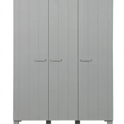 Kledingkasten|Kledingkasten-WOOOD Dennis 3 deurs Kast - Grenen - Betongrijs - 202x158x55
