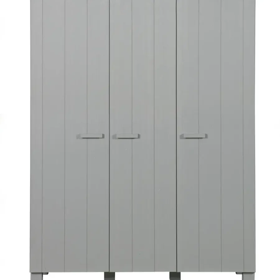 Kledingkasten|Kledingkasten-WOOOD Dennis 3 deurs Kast - Grenen - Betongrijs - 202x158x55