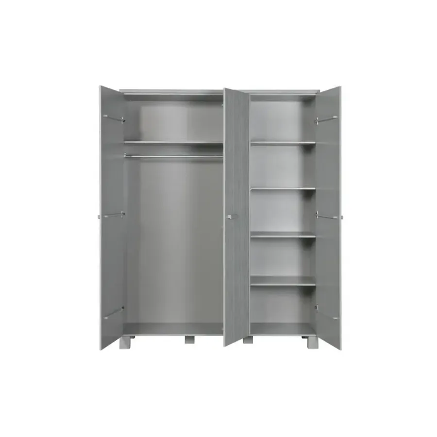 Kledingkasten|Kledingkasten-WOOOD Dennis 3 deurs Kast - Grenen - Betongrijs - 202x158x55