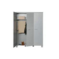 Kledingkasten|Kledingkasten-WOOOD Dennis 3 deurs Kast - Grenen - Betongrijs - 202x158x55