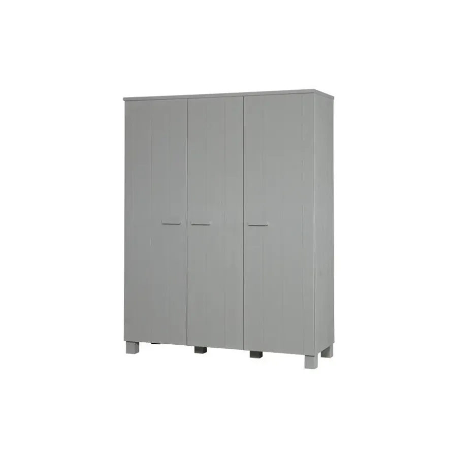 Kledingkasten|Kledingkasten-WOOOD Dennis 3 deurs Kast - Grenen - Betongrijs - 202x158x55