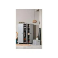Kledingkasten|Kledingkasten-WOOOD Dennis 3 deurs Kast - Grenen - Betongrijs - 202x158x55