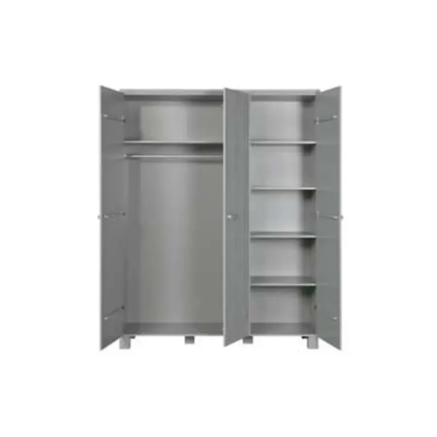 Kledingkasten|Kledingkasten-WOOOD Dennis 3 deurs Kast - Grenen - Betongrijs - 202x158x55