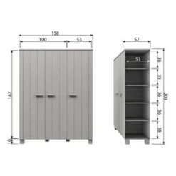 Kledingkasten|Kledingkasten-WOOOD Dennis 3 deurs Kast - Grenen - Betongrijs - 202x158x55