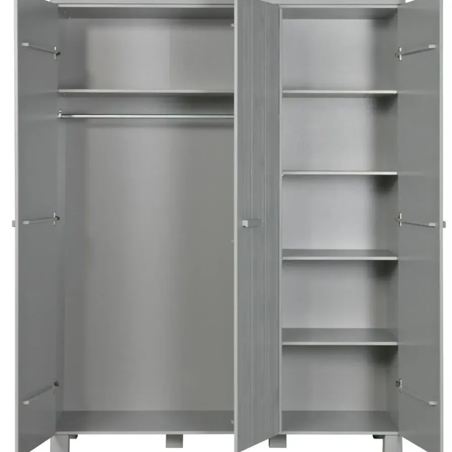 Kledingkasten|Kledingkasten-WOOOD Dennis 3 deurs Kast - Grenen - Betongrijs - 202x158x55