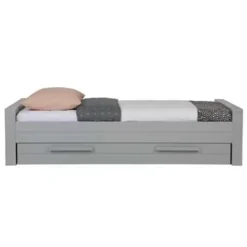 1-Persoons Bedden-WOOOD Dennis Bed Excl Lade - Grenen - Betongrijs - 53x219x95