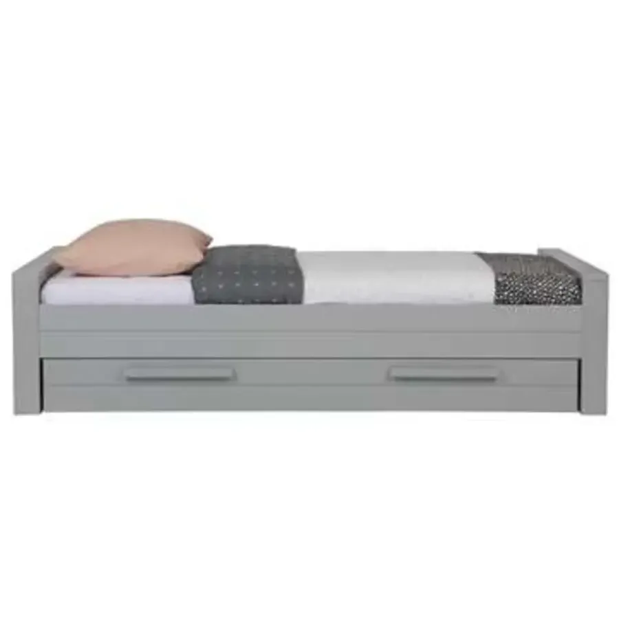 1-Persoons Bedden-WOOOD Dennis Bed Excl Lade - Grenen - Betongrijs - 53x219x95