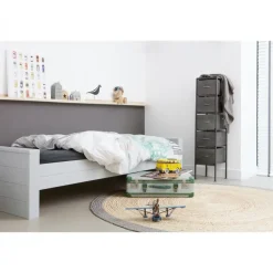 1-Persoons Bedden-WOOOD Dennis Bed Excl Lade - Grenen - Betongrijs - 53x219x95