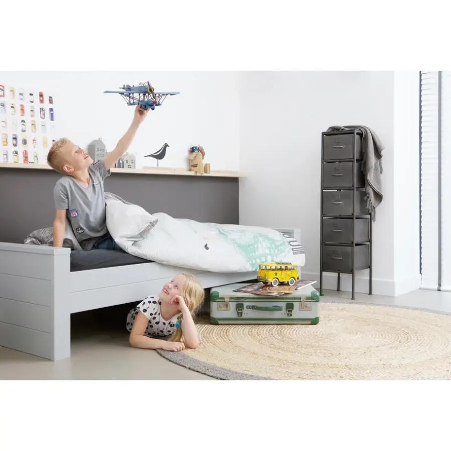 1-Persoons Bedden-WOOOD Dennis Bed Excl Lade - Grenen - Betongrijs - 53x219x95