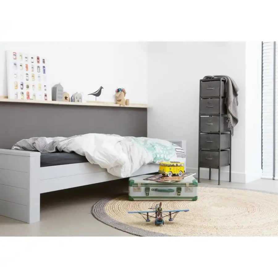 WOOOD Dennis Bed Incl. Lade/Lattenrol - Betongrijs - 53x219x95
