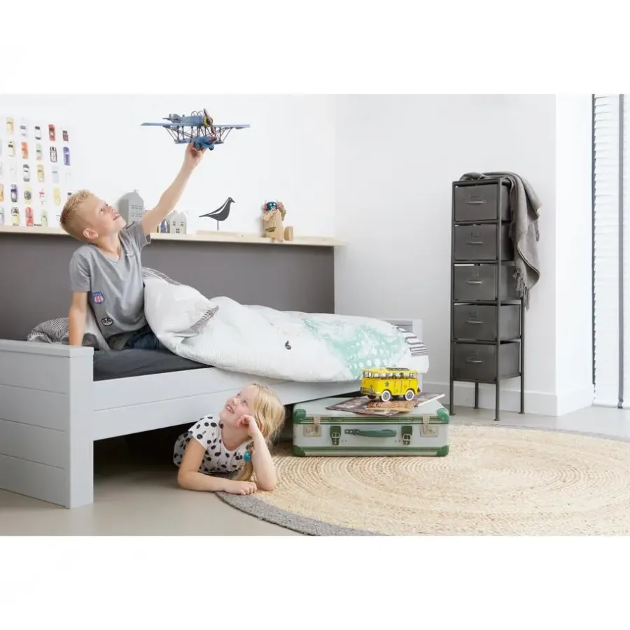 WOOOD Dennis Bed Incl. Lade/Lattenrol - Betongrijs - 53x219x95