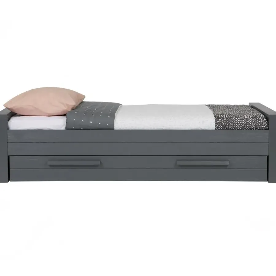 WOOOD Dennis Bed Incl.Bedlade/Lattenrol - Grenen - Staalgrijs -219x95