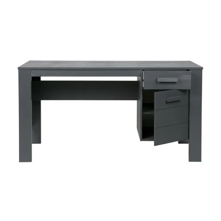Bureaus-WOOOD Dennis Bureau - Grenen Geborsteld - Staal Grijs - 74x141x59