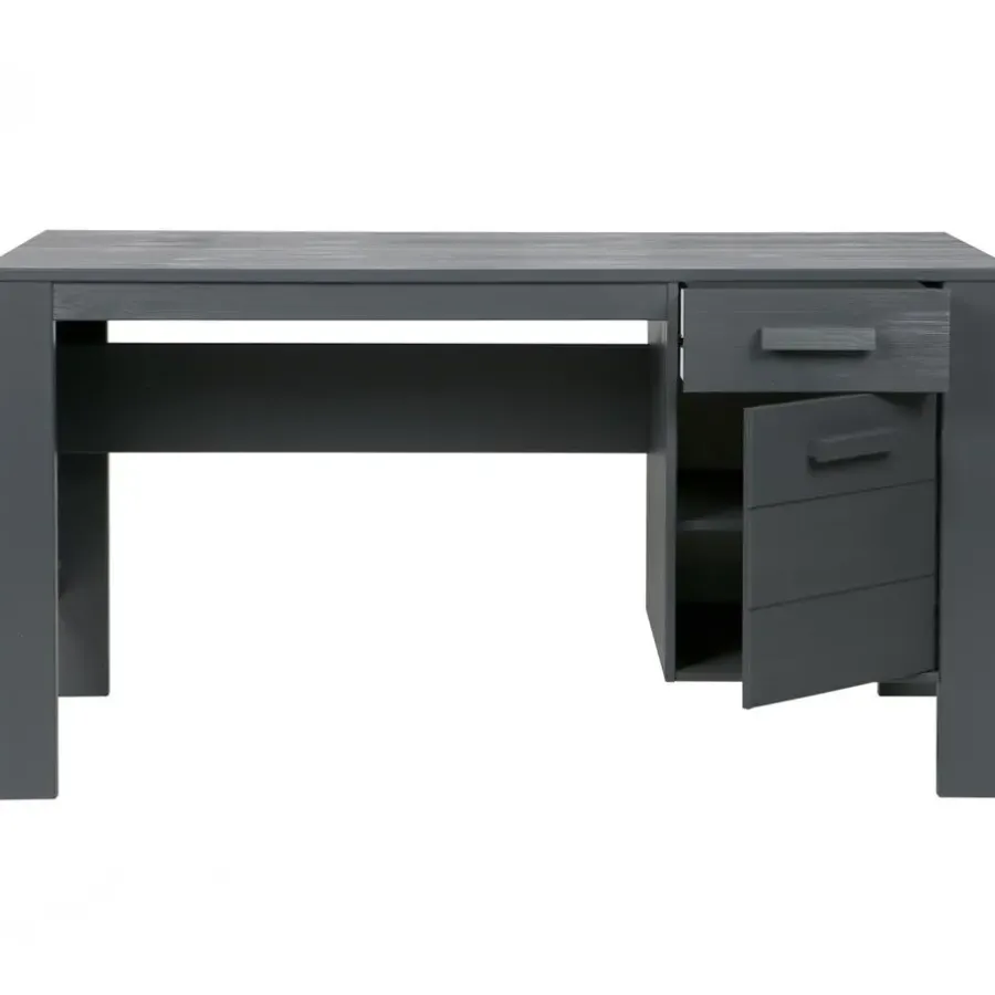 Bureaus-WOOOD Dennis Bureau - Grenen Geborsteld - Staal Grijs - 74x141x59