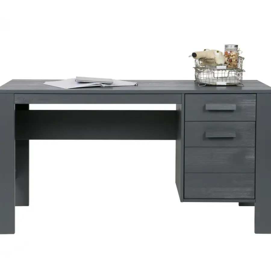 Bureaus-WOOOD Dennis Bureau - Grenen Geborsteld - Staal Grijs - 74x141x59