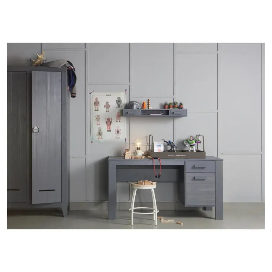 Bureaus-WOOOD Dennis Bureau - Grenen Geborsteld - Staal Grijs - 74x141x59