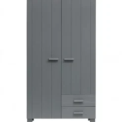 Kledingkasten|Kledingkasten-WOOOD Dennis Kast Met Laden - Grenen - Staal Grijs - 202x111x55