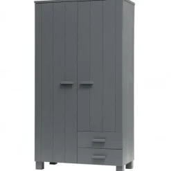 Kledingkasten|Kledingkasten-WOOOD Dennis Kast Met Laden - Grenen - Staal Grijs - 202x111x55