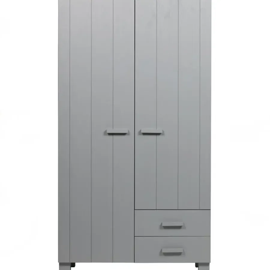 Kledingkasten|Kledingkasten-WOOOD Dennis Kast Met Laden - Grenen - Betongrijs - 202x111x55