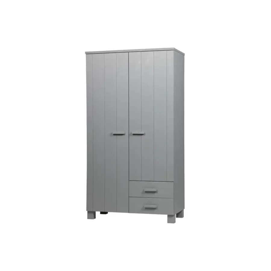 Kledingkasten|Kledingkasten-WOOOD Dennis Kast Met Laden - Grenen - Betongrijs - 202x111x55