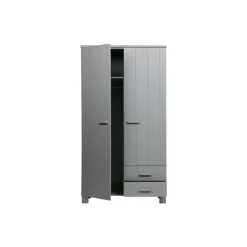 Kledingkasten|Kledingkasten-WOOOD Dennis Kast Met Laden - Grenen - Betongrijs - 202x111x55