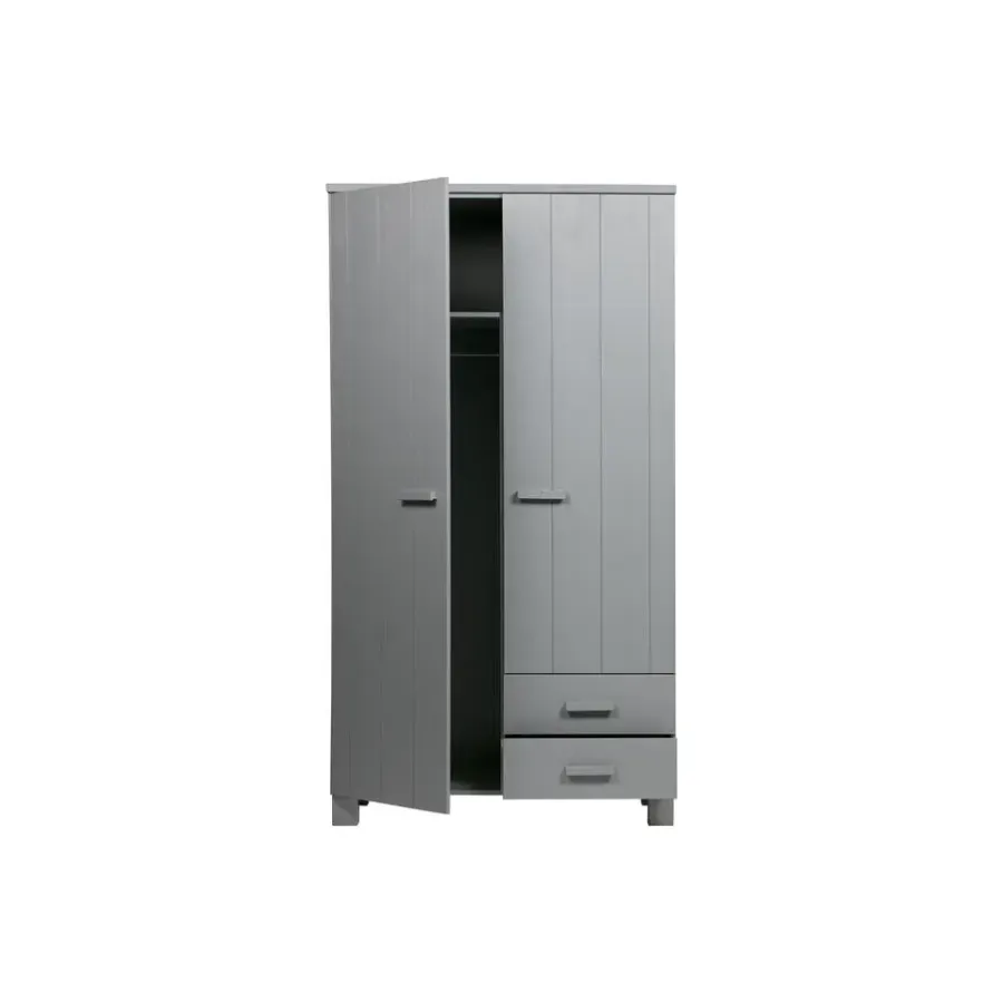Kledingkasten|Kledingkasten-WOOOD Dennis Kast Met Laden - Grenen - Betongrijs - 202x111x55