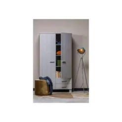 Kledingkasten|Kledingkasten-WOOOD Dennis Kast Met Laden - Grenen - Betongrijs - 202x111x55