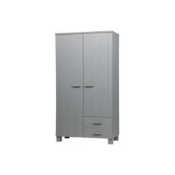 Kledingkasten|Kledingkasten-WOOOD Dennis Kast Met Laden - Grenen - Betongrijs - 202x111x55
