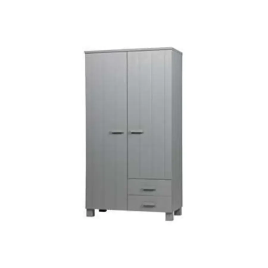 Kledingkasten|Kledingkasten-WOOOD Dennis Kast Met Laden - Grenen - Betongrijs - 202x111x55