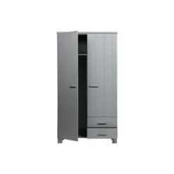 Kledingkasten|Kledingkasten-WOOOD Dennis Kast Met Laden - Grenen - Betongrijs - 202x111x55