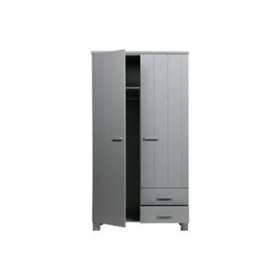 Kledingkasten|Kledingkasten-WOOOD Dennis Kast Met Laden - Grenen - Betongrijs - 202x111x55