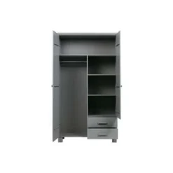 Kledingkasten|Kledingkasten-WOOOD Dennis Kast Met Laden - Grenen - Betongrijs - 202x111x55