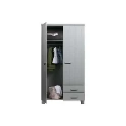Kledingkasten|Kledingkasten-WOOOD Dennis Kast Met Laden - Grenen - Betongrijs - 202x111x55