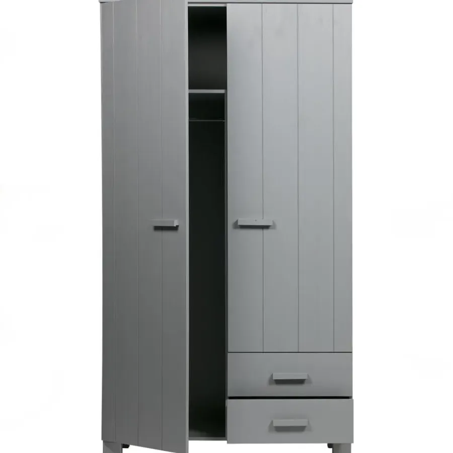 Kledingkasten|Kledingkasten-WOOOD Dennis Kast Met Laden - Grenen - Betongrijs - 202x111x55