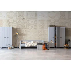 Kledingkasten|Kledingkasten-WOOOD Dennis Kast Met Laden - Grenen - Betongrijs - 202x111x55