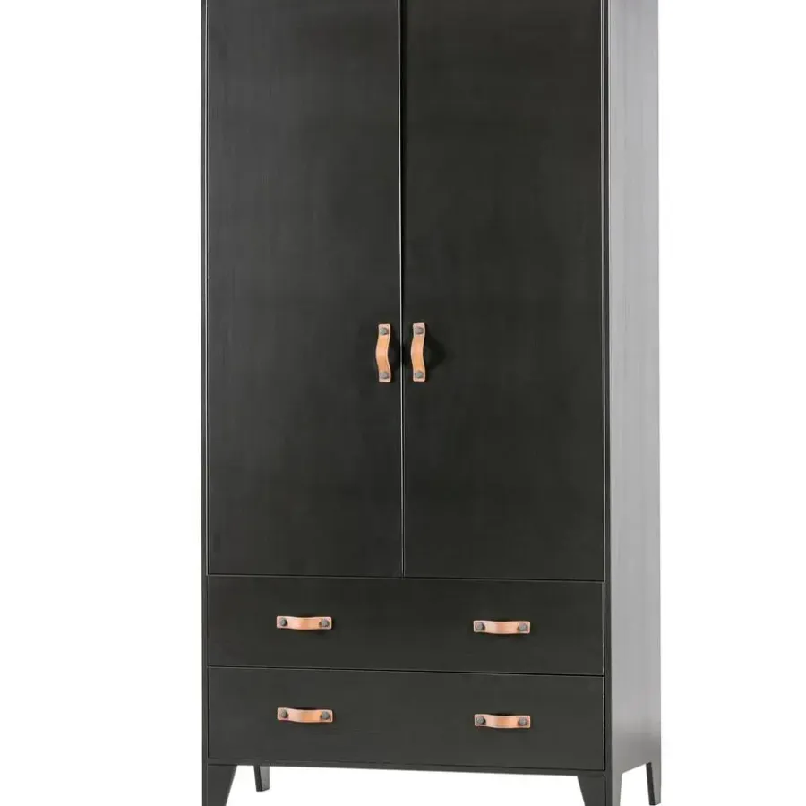 Kledingkasten|Kledingkasten-WOOOD Dian Garderobekast - Grenen - Zwart - 180x94x40