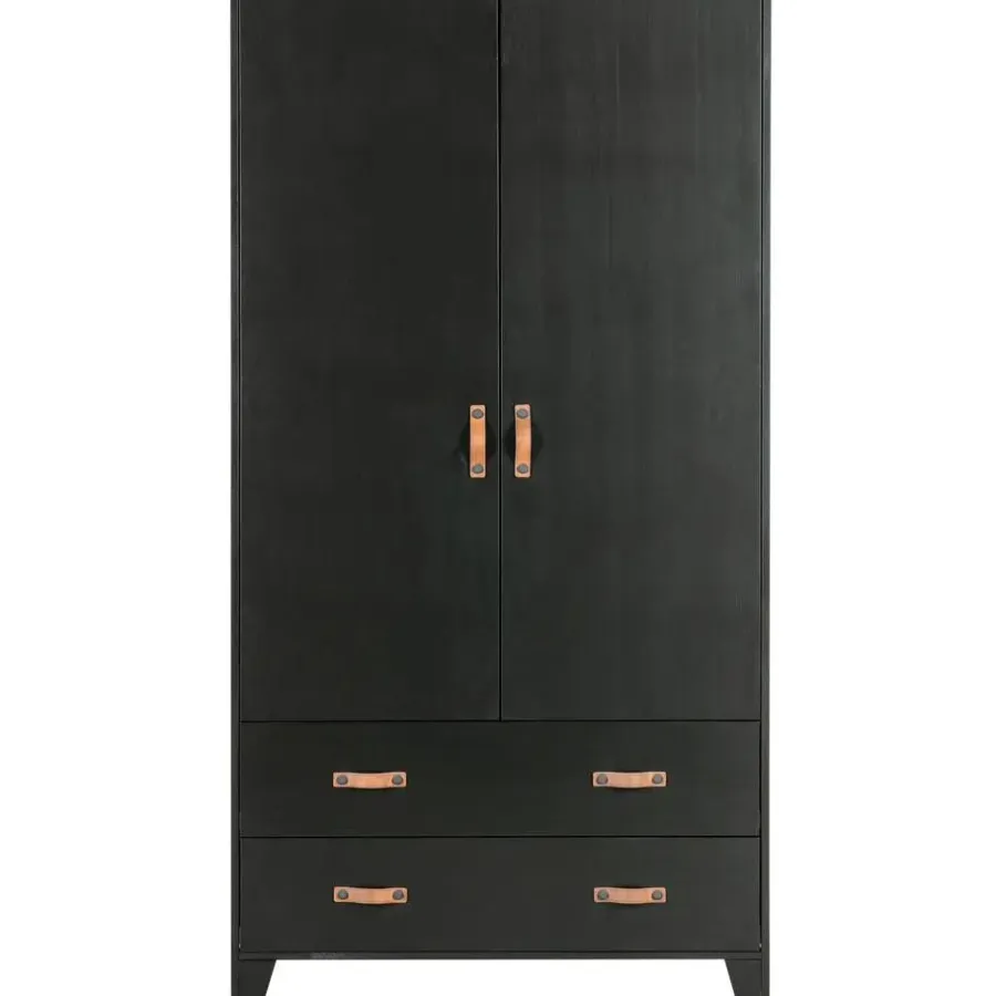 Kledingkasten|Kledingkasten-WOOOD Dian Garderobekast - Grenen - Zwart - 180x94x40