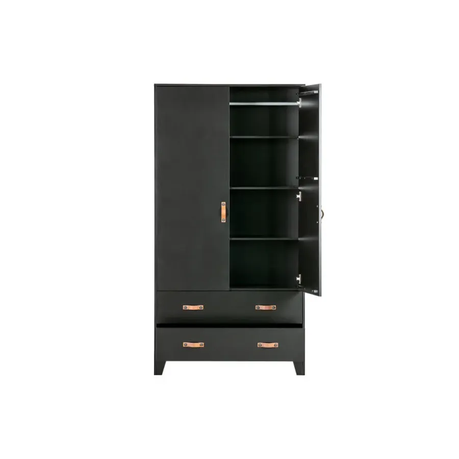 Kledingkasten|Kledingkasten-WOOOD Dian Garderobekast - Grenen - Zwart - 180x94x40