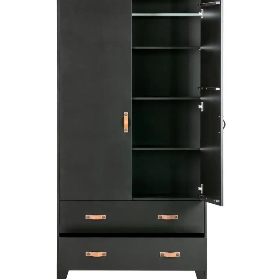 Kledingkasten|Kledingkasten-WOOOD Dian Garderobekast - Grenen - Zwart - 180x94x40