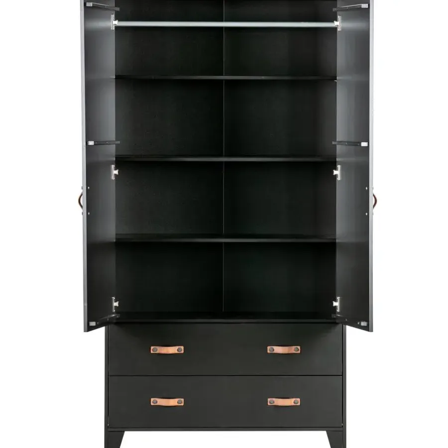 Kledingkasten|Kledingkasten-WOOOD Dian Garderobekast - Grenen - Zwart - 180x94x40