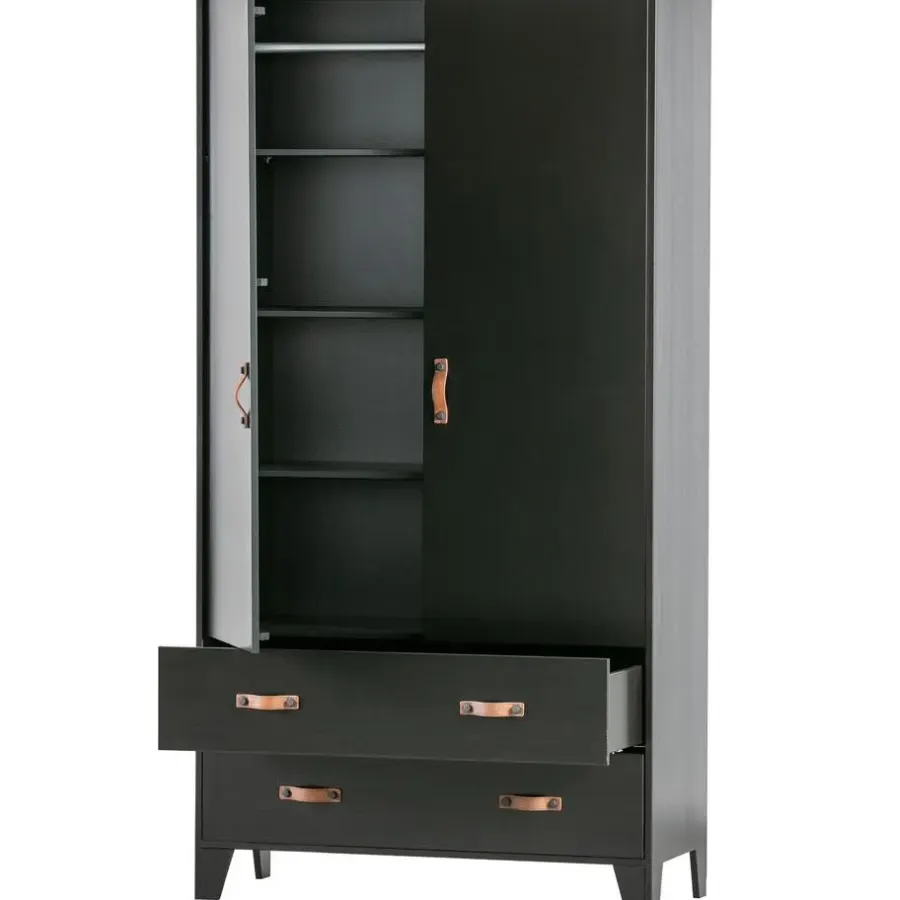 Kledingkasten|Kledingkasten-WOOOD Dian Garderobekast - Grenen - Zwart - 180x94x40