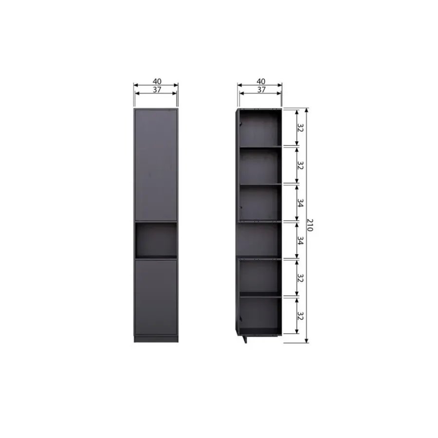 Wandkasten-WOOOD Finca Opbergkast - Zwart - 210x39,5x40