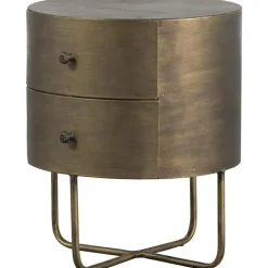 Nachtkastjes|Nachtkastjes-WOOOD Glossy Rond Kastje - Metaal - Antique Brass - 48x39x39