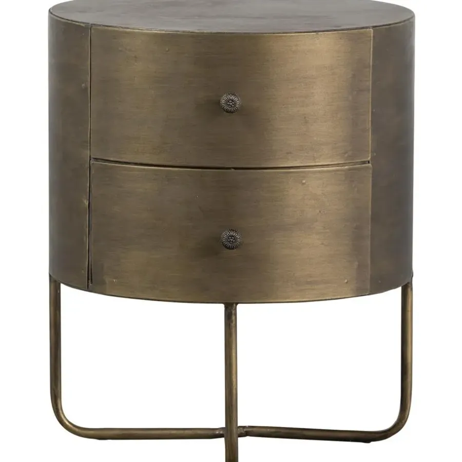 Nachtkastjes|Nachtkastjes-WOOOD Glossy Rond Kastje - Metaal - Antique Brass - 48x39x39