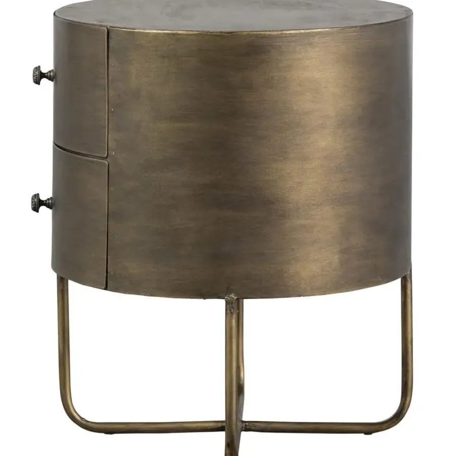 Nachtkastjes|Nachtkastjes-WOOOD Glossy Rond Kastje - Metaal - Antique Brass - 48x39x39