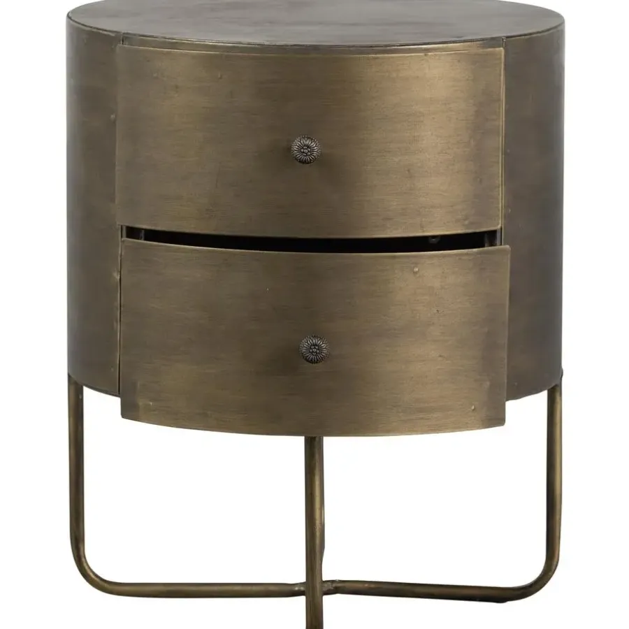 Nachtkastjes|Nachtkastjes-WOOOD Glossy Rond Kastje - Metaal - Antique Brass - 48x39x39