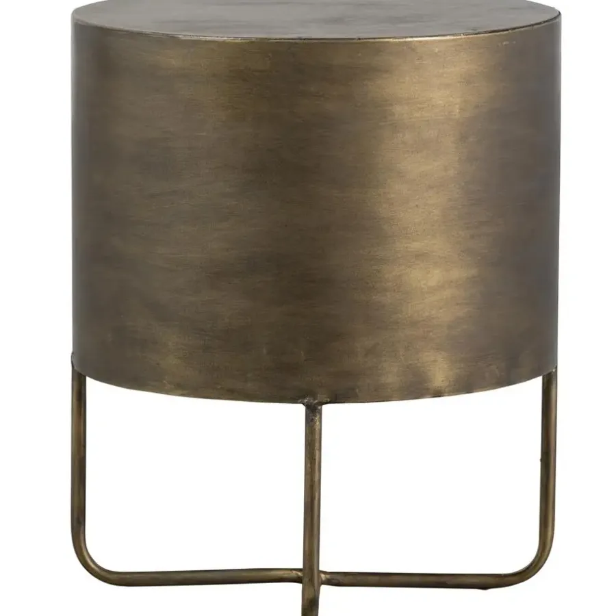 Nachtkastjes|Nachtkastjes-WOOOD Glossy Rond Kastje - Metaal - Antique Brass - 48x39x39