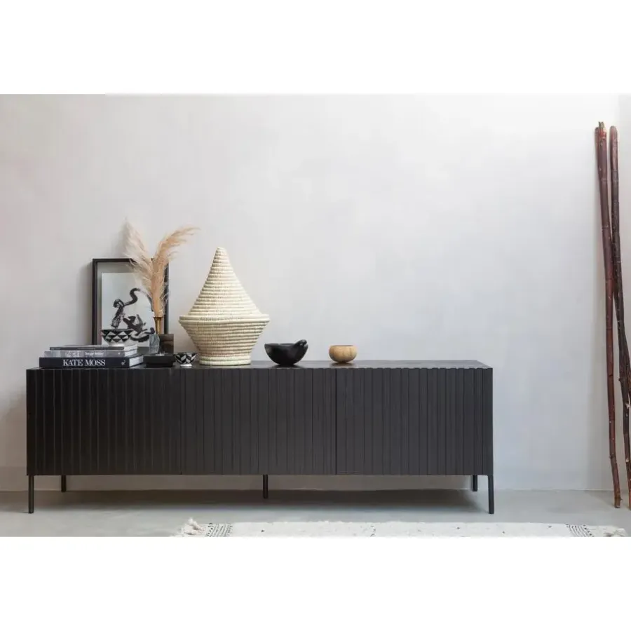 WOOOD Grand Gravure TV Meubel - Grenen - Zwart - 56x180x46
