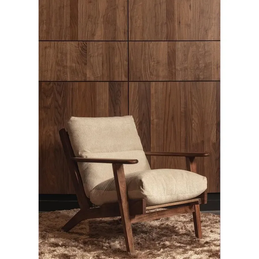 Fauteuils-WOOOD Houston Fauteuil - Bouclé/Hout - Naturel - 86x71x71