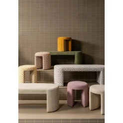 Bankjes-WOOOD Jacob Bankje - Chenille - Naturel - 46x130x46